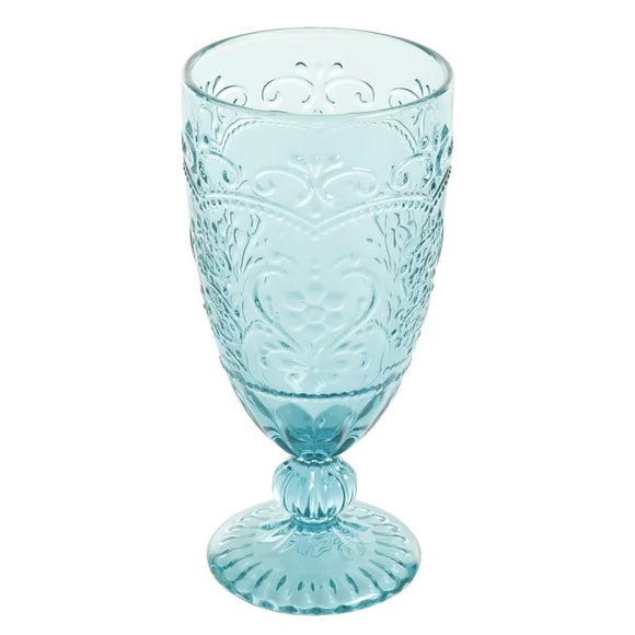🌺 New Pioneer Woman (8) 14.7-Ounce Teal Blue Embossed Goblets Glass Glasses - Picture 7 of 9